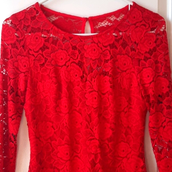 Juniors Red Lace Dress Size Small S - Picture 4 of 7